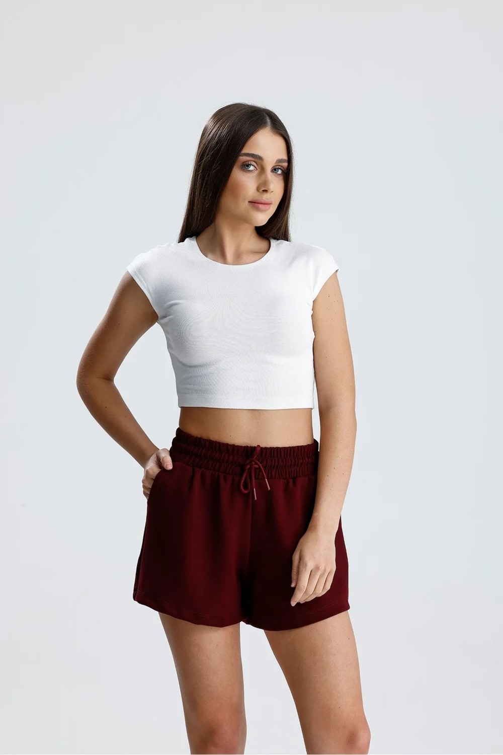 Dream Style Kadın Mavi Şort Modal Kumaş Yumuşak Dokulu Esnek Likralı Bağcıklı Çift Cepli Şort görsel 3