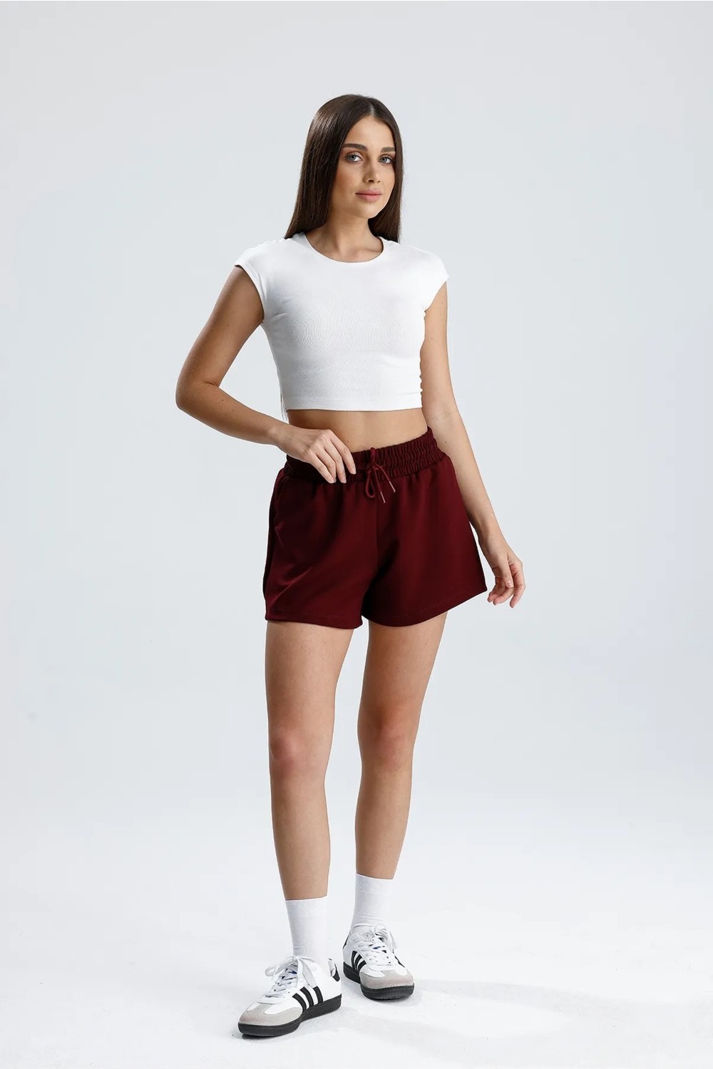Dream Style Kadın Mavi Şort Modal Kumaş Yumuşak Dokulu Esnek Likralı Bağcıklı Çift Cepli Şort görsel 5