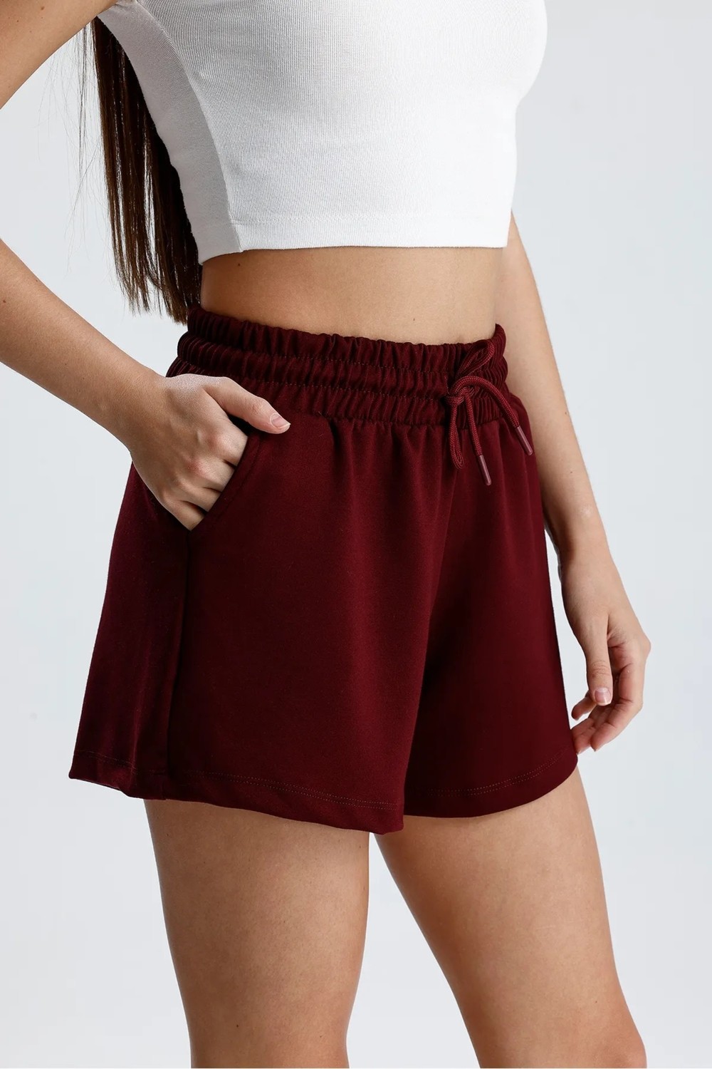 Dream Style Kadın Mavi Şort Modal Kumaş Yumuşak Dokulu Esnek Likralı Bağcıklı Çift Cepli Şort görsel 6