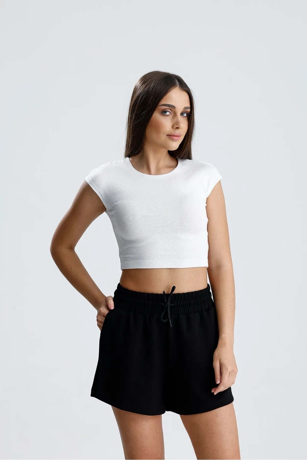 Dream Style Kadın Mavi Şort Modal Kumaş Yumuşak Dokulu Esnek Likralı Bağcıklı Çift Cepli Şort