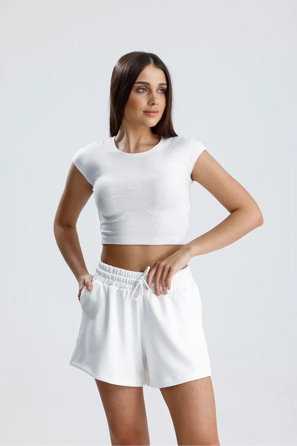 Dream Style Kadın Mavi Şort Modal Kumaş Yumuşak Dokulu Esnek Likralı Bağcıklı Çift Cepli Şort