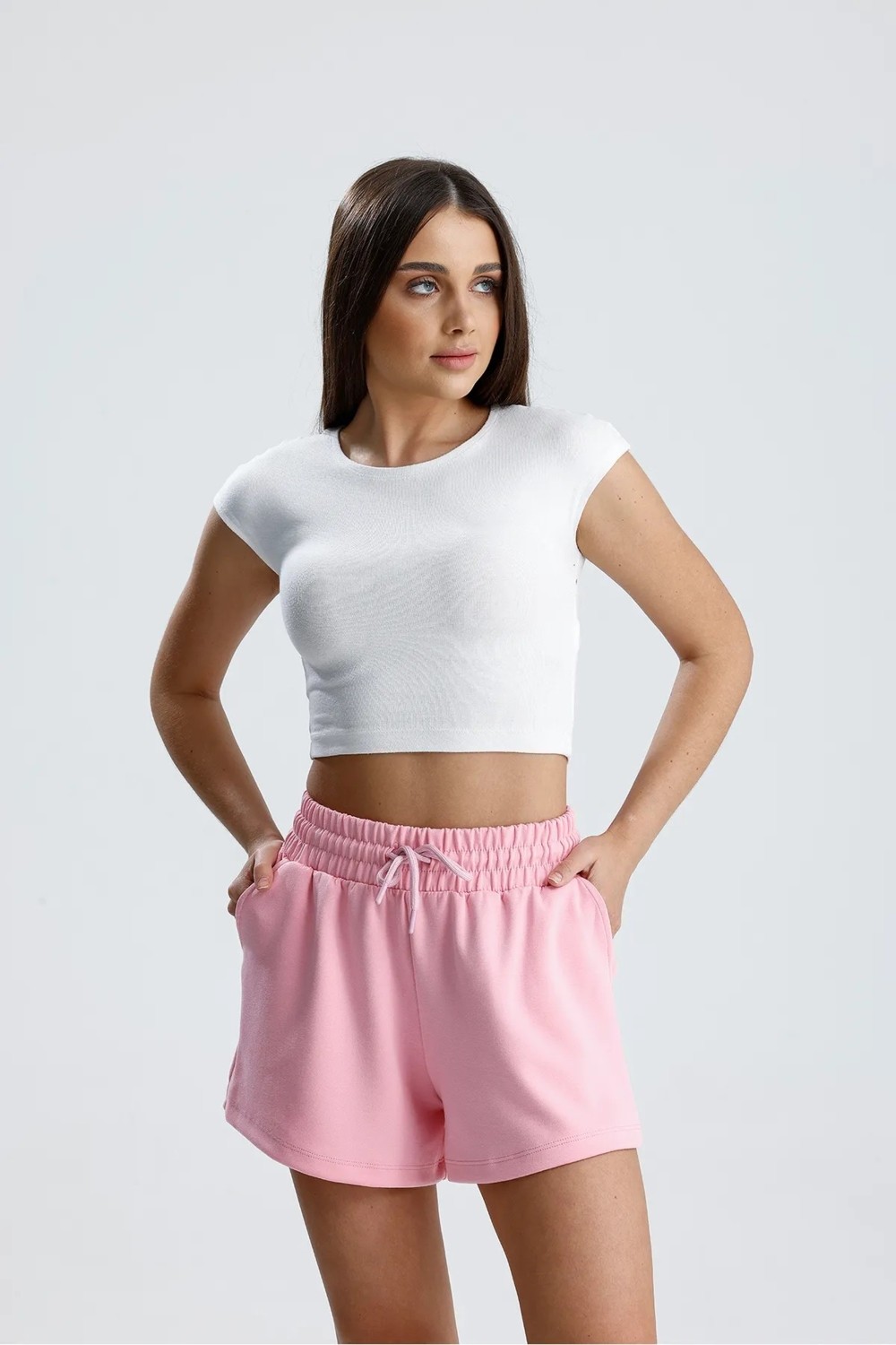 Dream Style Kadın Mavi Şort Modal Kumaş Yumuşak Dokulu Esnek Likralı Bağcıklı Çift Cepli Şort