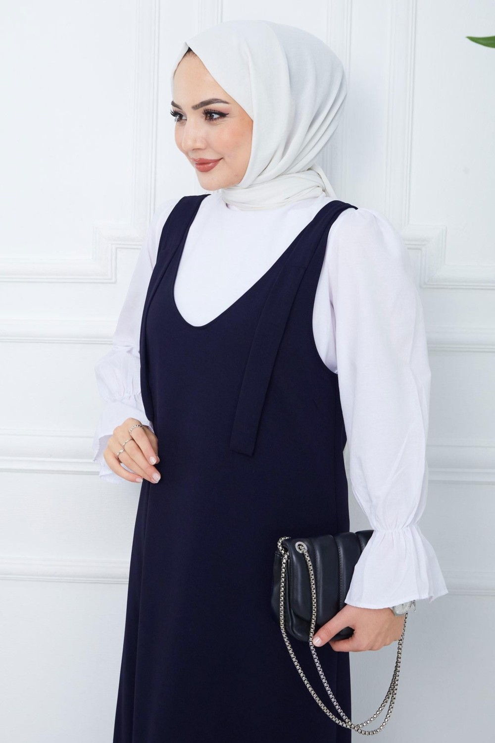 Hafsa Mina Nehir Örme Jile Elbise Lacivert HM2389 görsel 2
