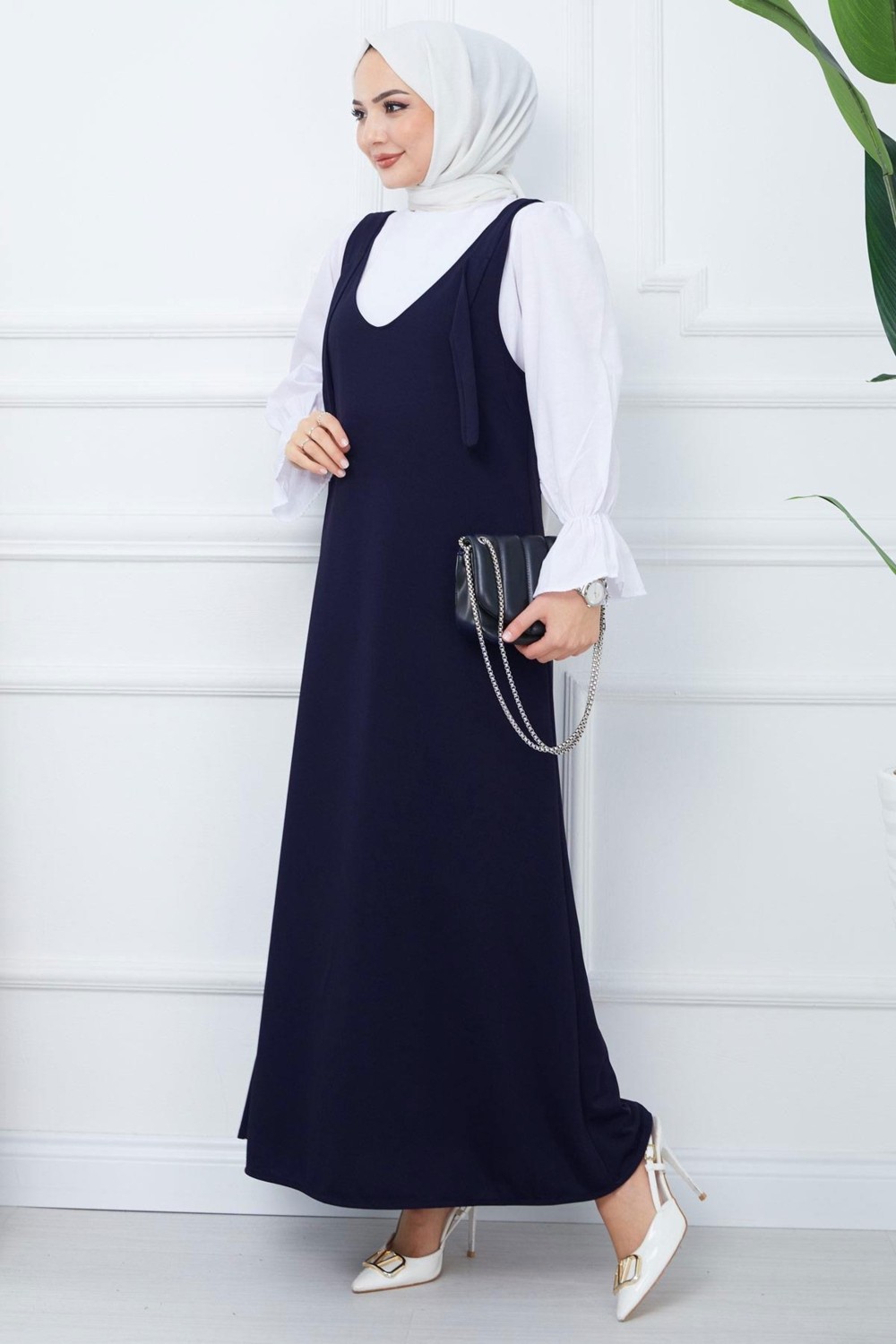 Hafsa Mina Nehir Örme Jile Elbise Lacivert HM2389 görsel 3