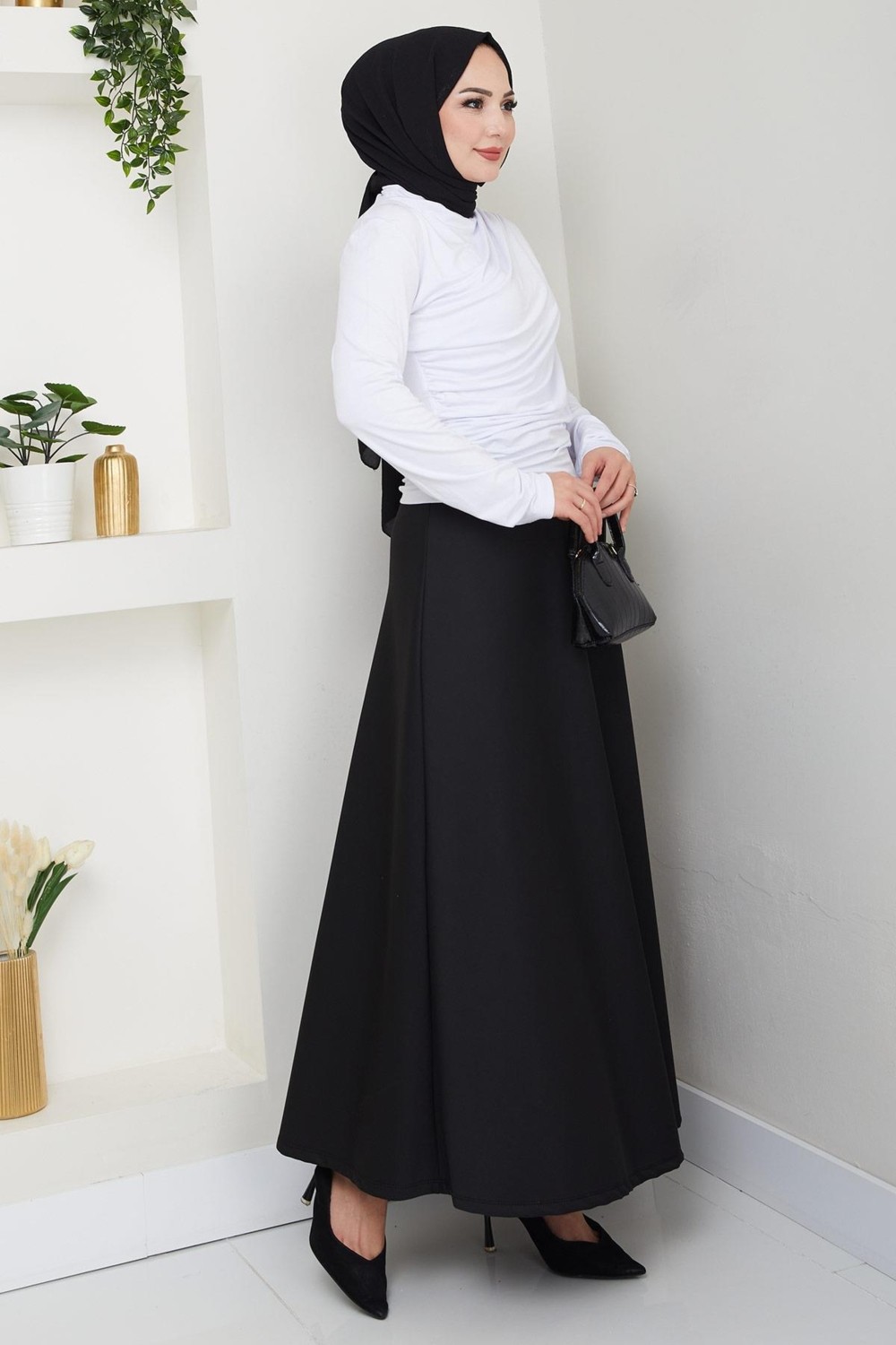 Hafsa Mina Balıkçı Yaka Büzgü Detaylı Body Beyaz HM2694 görsel 5