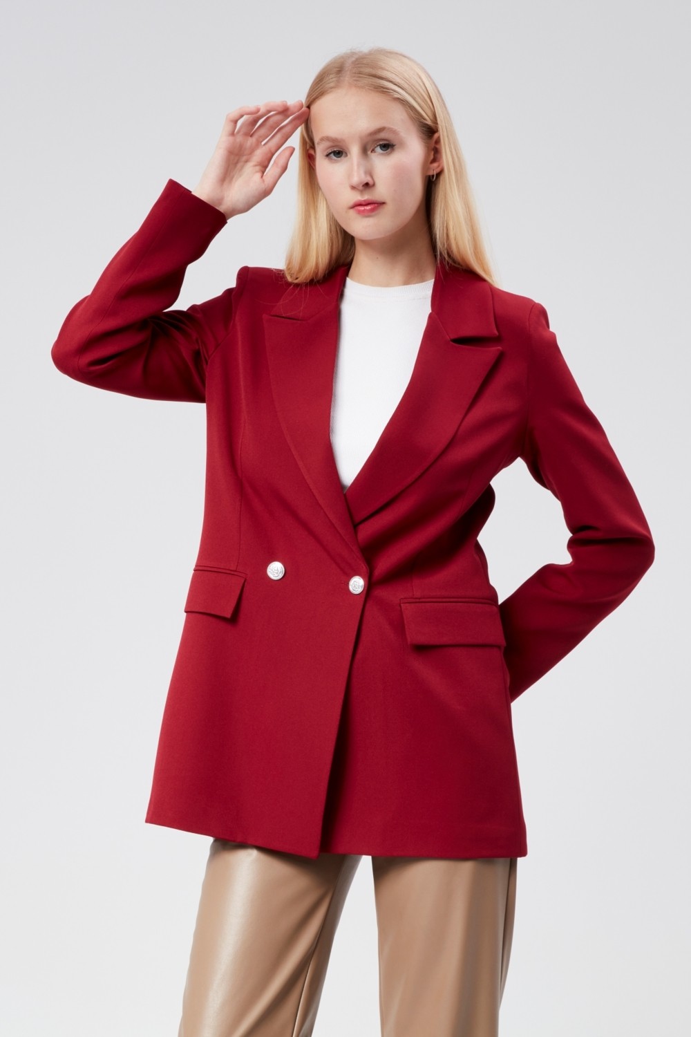 Bolivente Fıstık Yeşili Oversize Dokuma Blazer Ceket