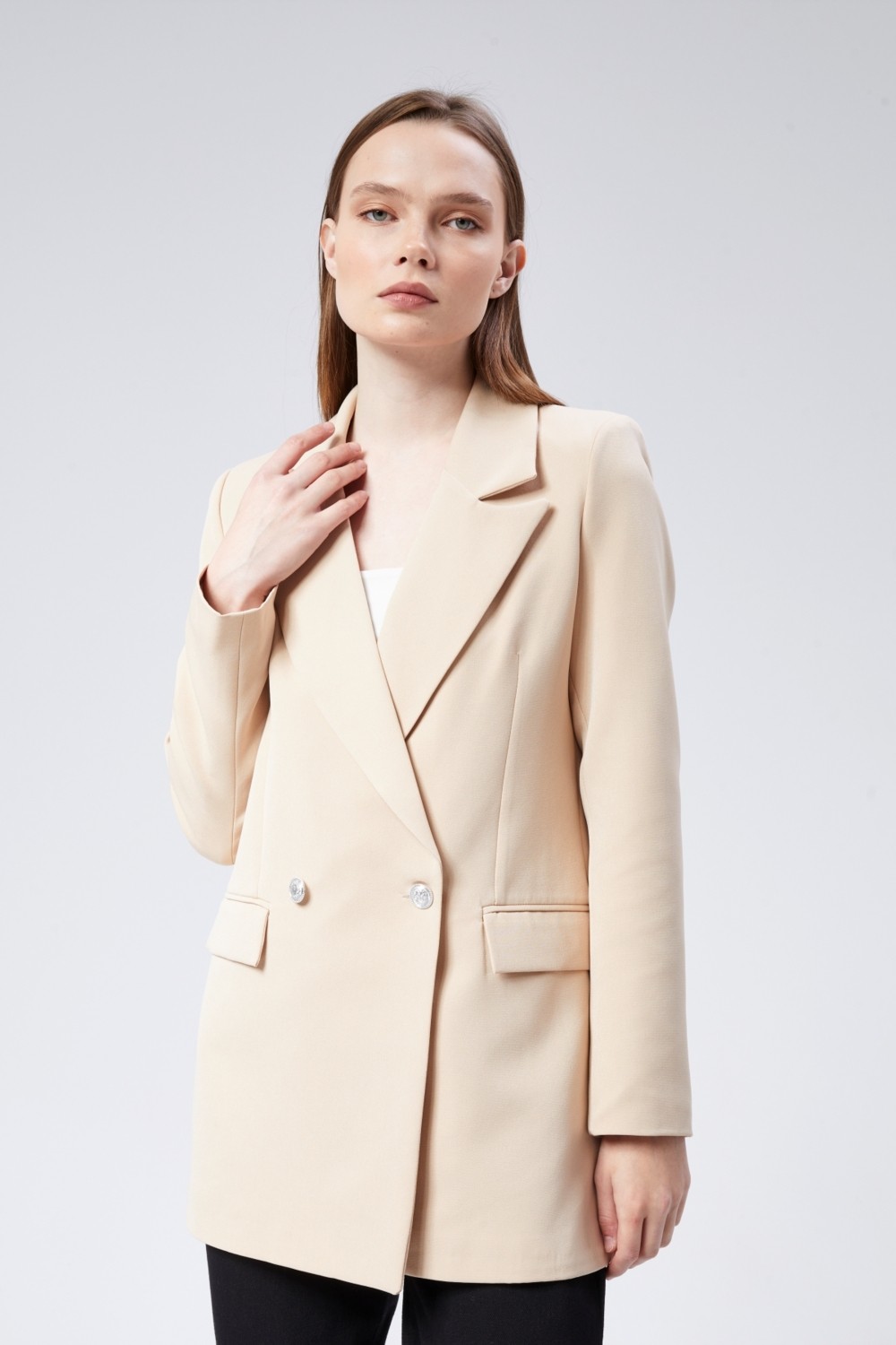 Bolivente Fıstık Yeşili Oversize Dokuma Blazer Ceket