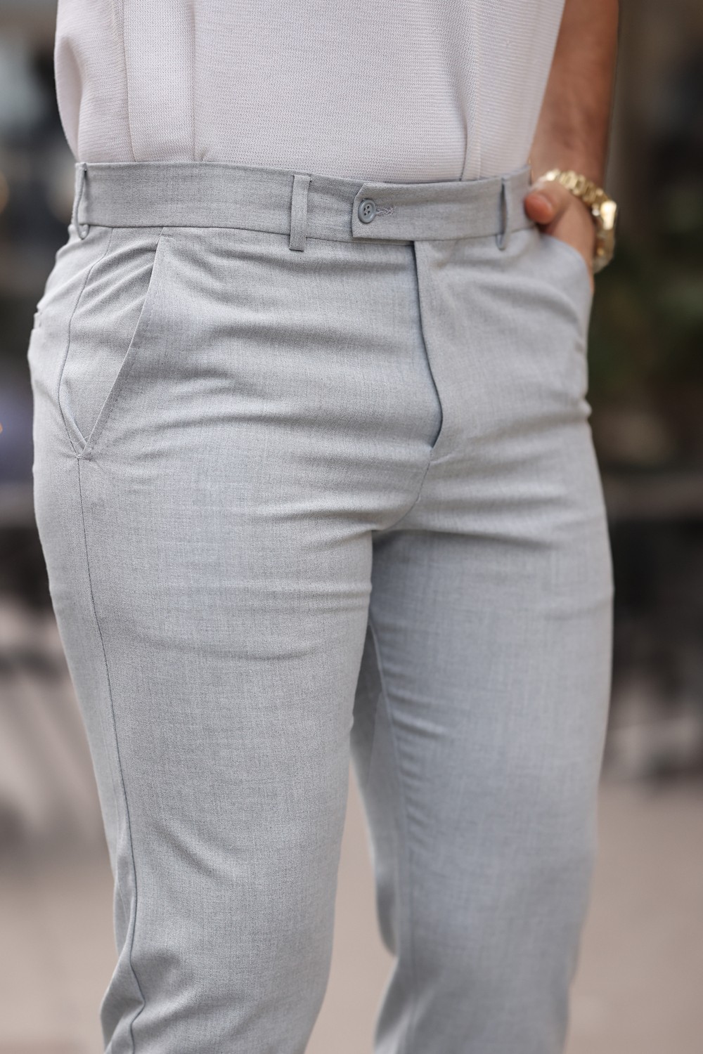 Mero Life Erkek Krem Italyan Kesim Slim Fit Kaliteli Esnek Likralı Bilek Boy Kumaş Pantolon görsel 3