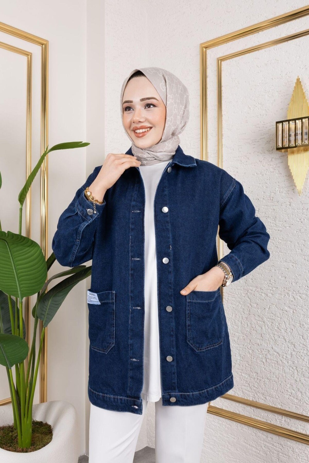 Harman Butik Kadın Cepli Düğmeli Kot Ceket