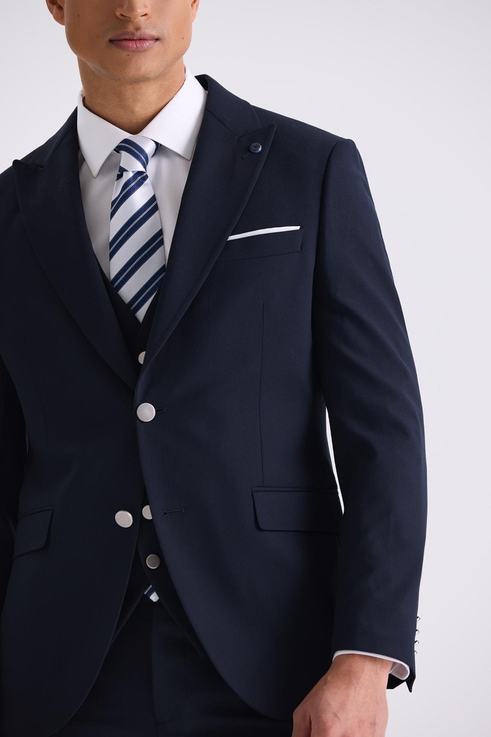 Jakamen Lacivert Slim Fit Sivri Yaka Yelekli Takım Elbise görsel 3