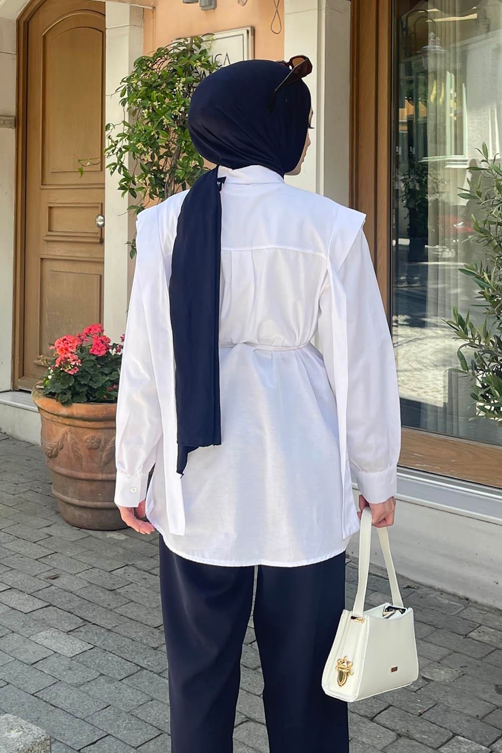 Lamelif Bel Bağlamalı Omuz Vatkalı Gömlek Mürdüm görsel 7