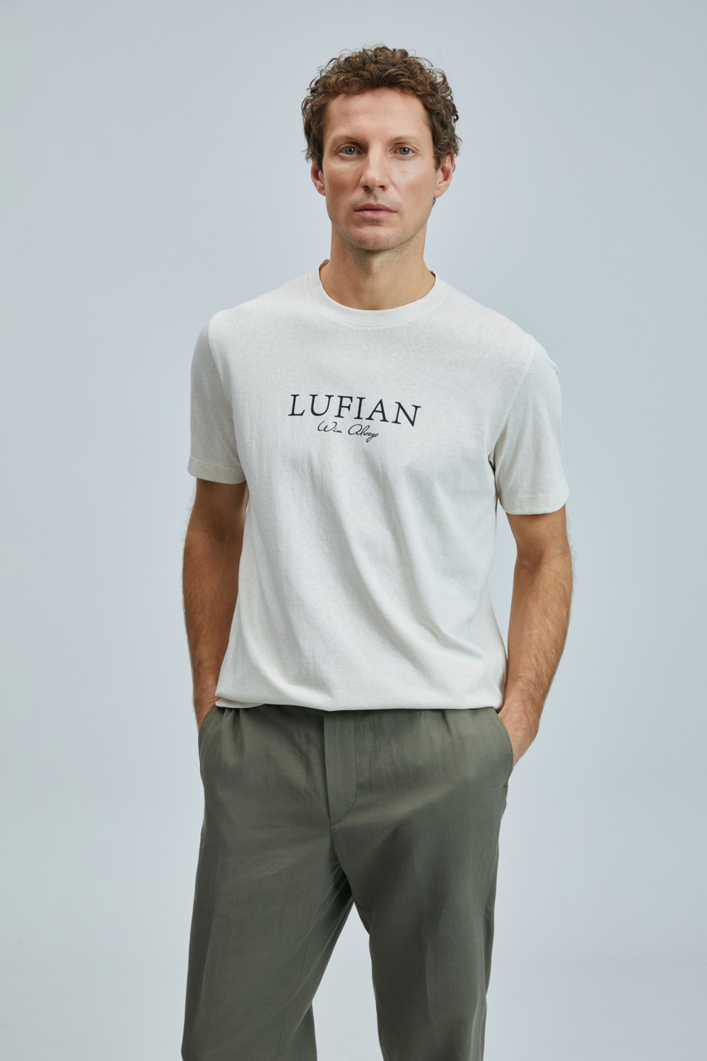 Lufian Love Modern Grafik Tişört Ekru