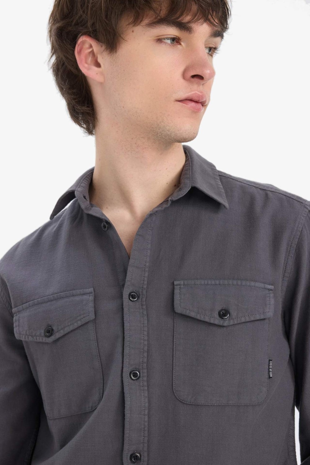 DeFacto %100 Pamuk Regular Fit Polo Yaka Basic Uzun Kollu Gömlek B2654AX25SP görsel 4