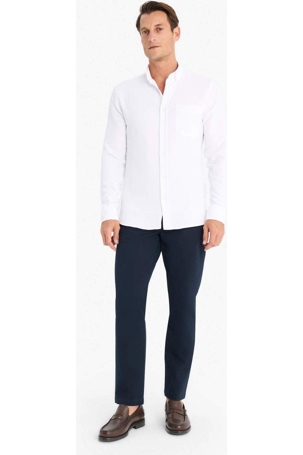 DeFacto Slim Fit Polo Yaka Dokulu Uzun Kollu Gömlek T2066AZ25SP görsel 2