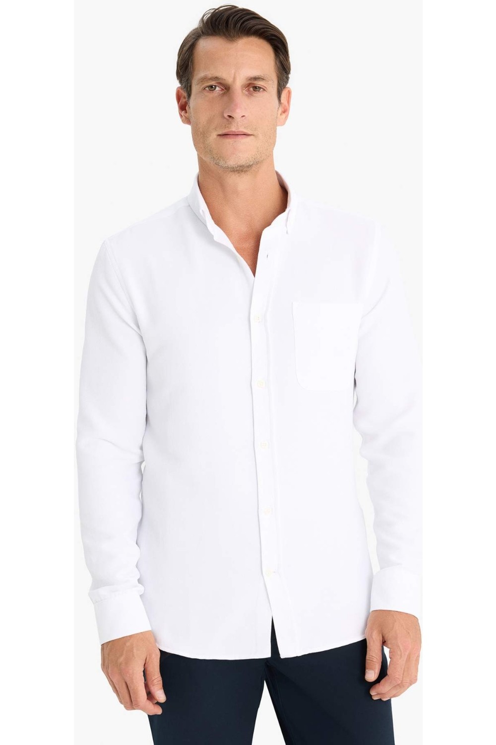 DeFacto Slim Fit Polo Yaka Dokulu Uzun Kollu Gömlek T2066AZ25SP görsel 4