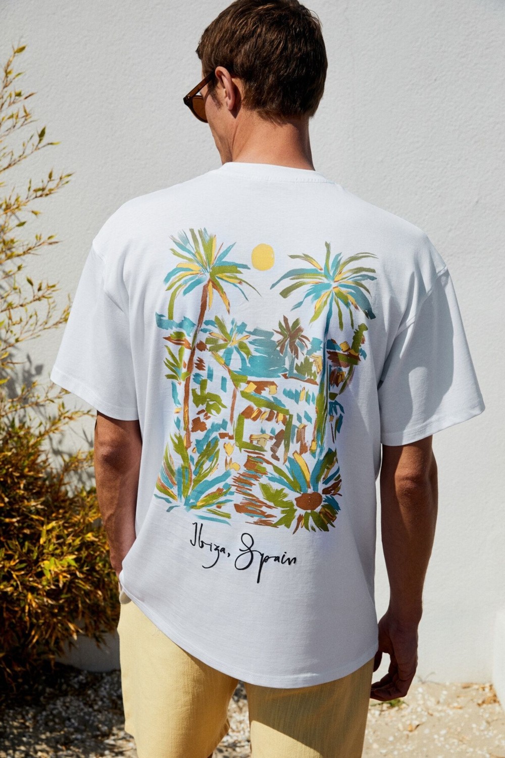 Grimelange ITALIA Erkek %100 Organik Pamuk Ön Arka Baskı Detaylı Oversize Kısa Kol Beyaz T-Shirt