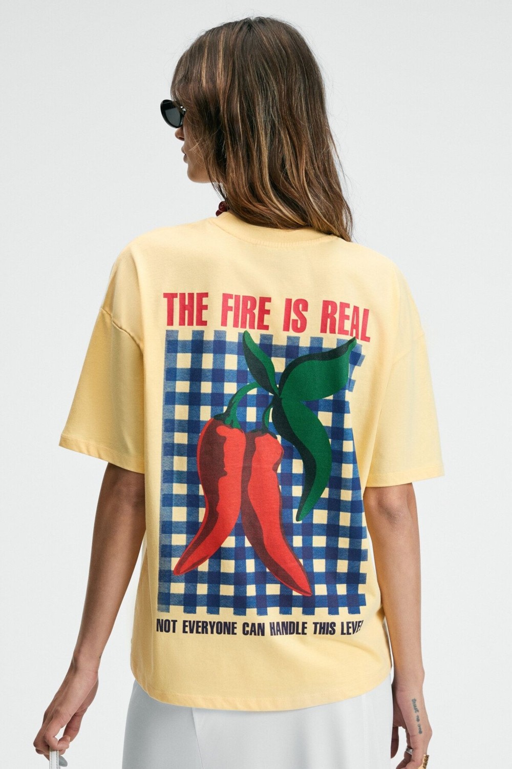 Grimelange CASSIANE Kadın Bisiklet Yaka Kısa Kollu Ön Ve Arka Baskılı Regular Sarı T-Shirt görsel 6