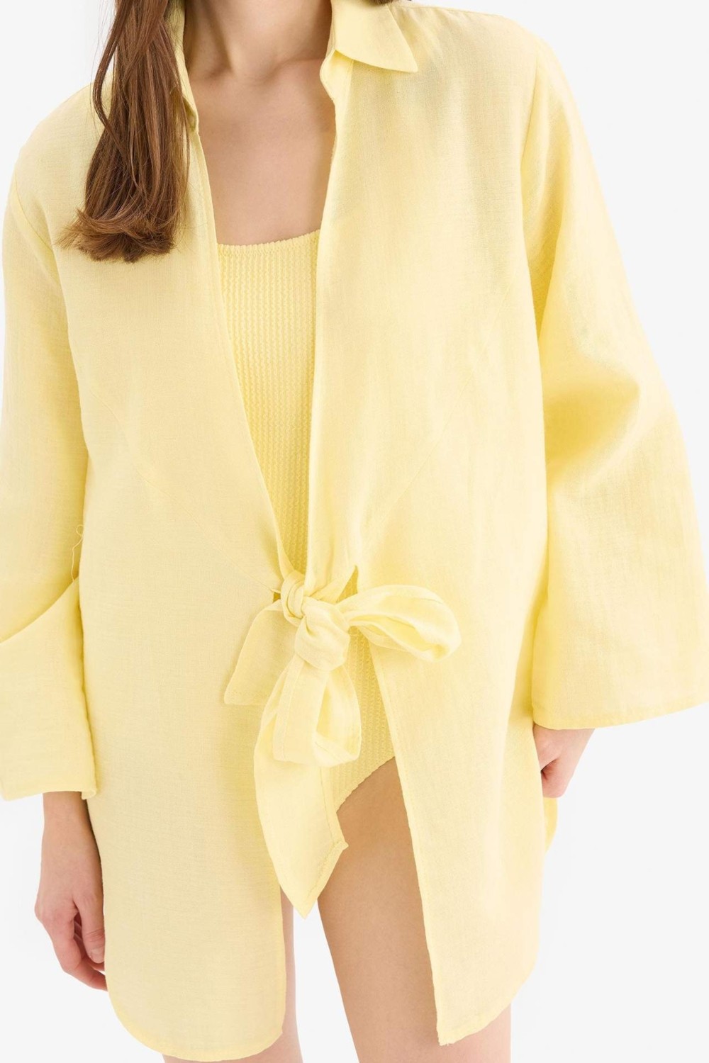 DeFacto %100 Pamuk Önden Bağlamalı Plaj Gömleği B7333AX25SM görsel 4