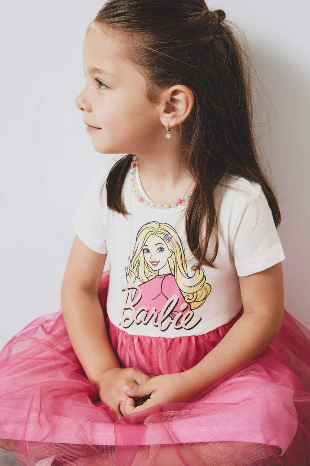 DeFacto Barbie Kısa Kollu Yazlık Tül Elbise Kız Bebek F0529A525SM görsel 3