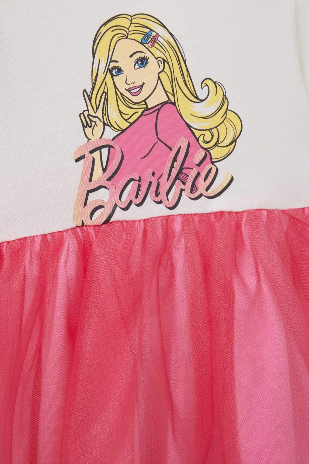 DeFacto Barbie Kısa Kollu Yazlık Tül Elbise Kız Bebek F0529A525SM görsel 5