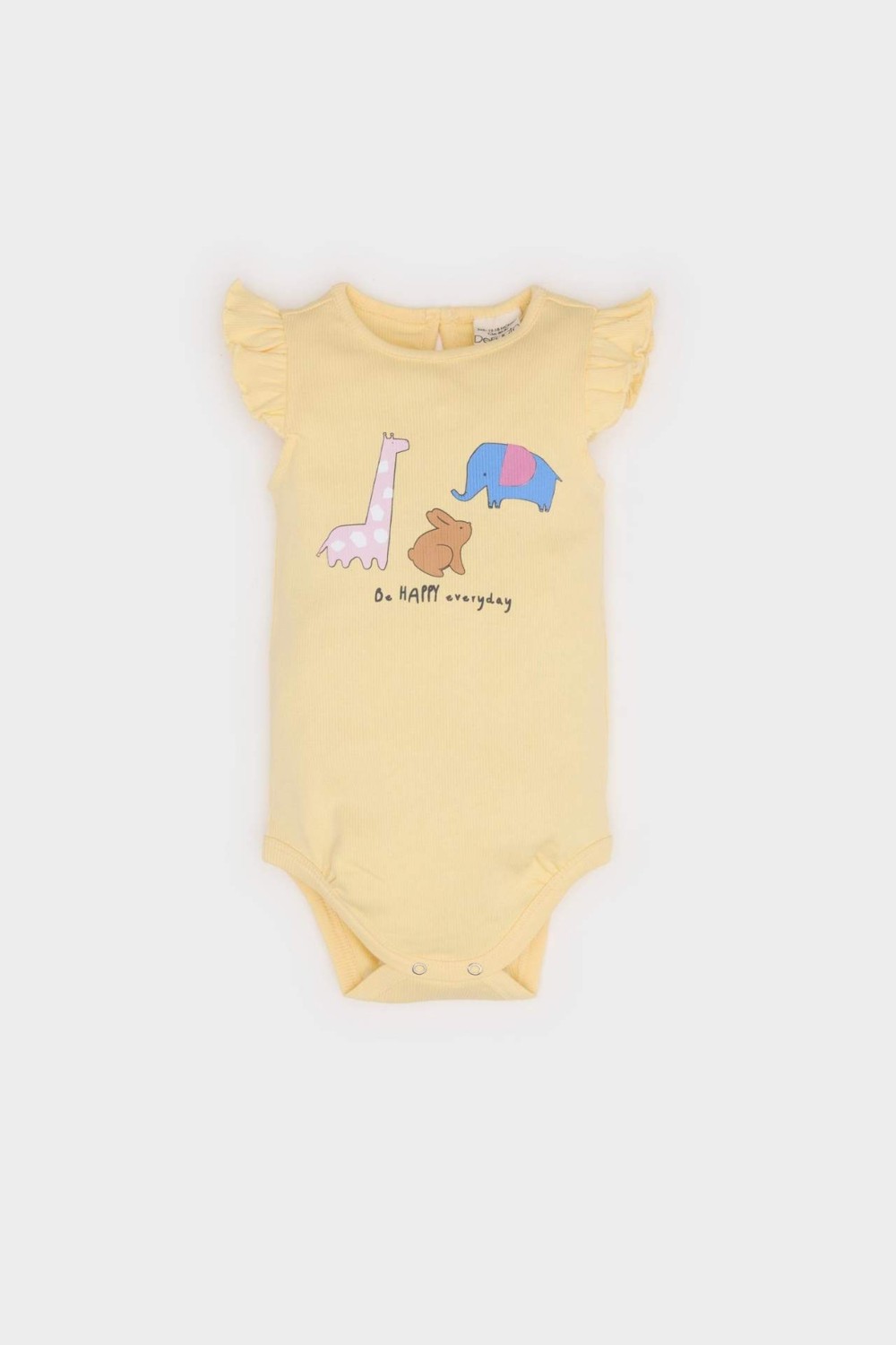DeFacto Bisiklet Yaka Hayvan Desenli Fitilli Kaşkorse Kısa Kollu Çıtçıtlı Body Kız Bebek Yenidoğan E7945A525SM görsel 4