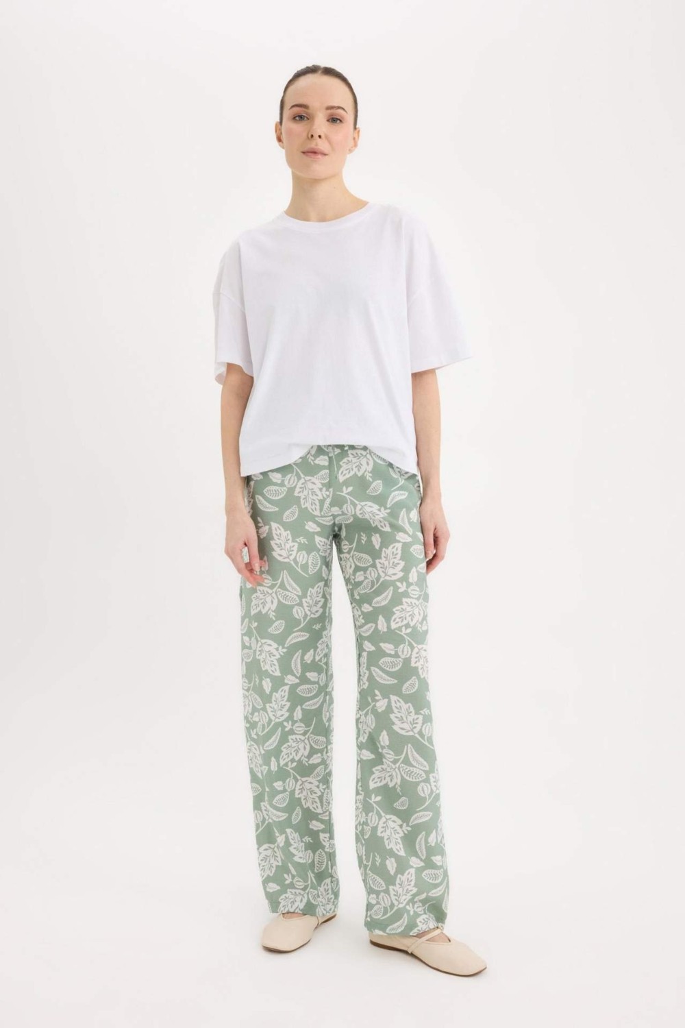 DeFacto Wide Leg Geniş Bol Paça Desenli Yüksek Bel Pantolon C4042AX25SP görsel 2