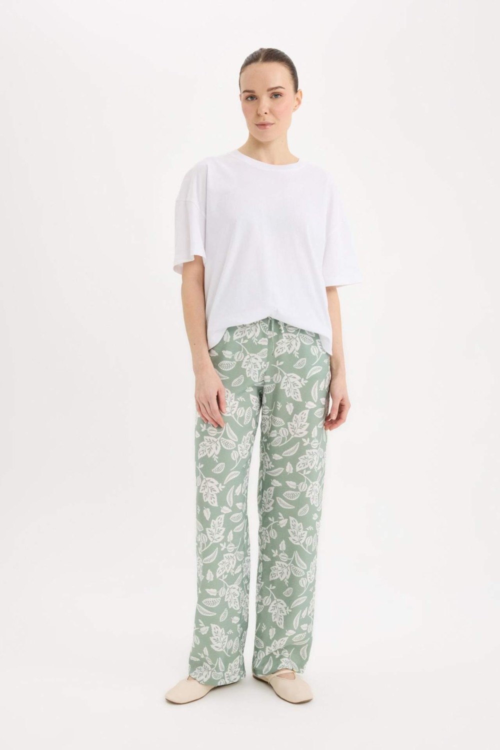DeFacto Wide Leg Geniş Bol Paça Desenli Yüksek Bel Pantolon C4042AX25SP görsel 4