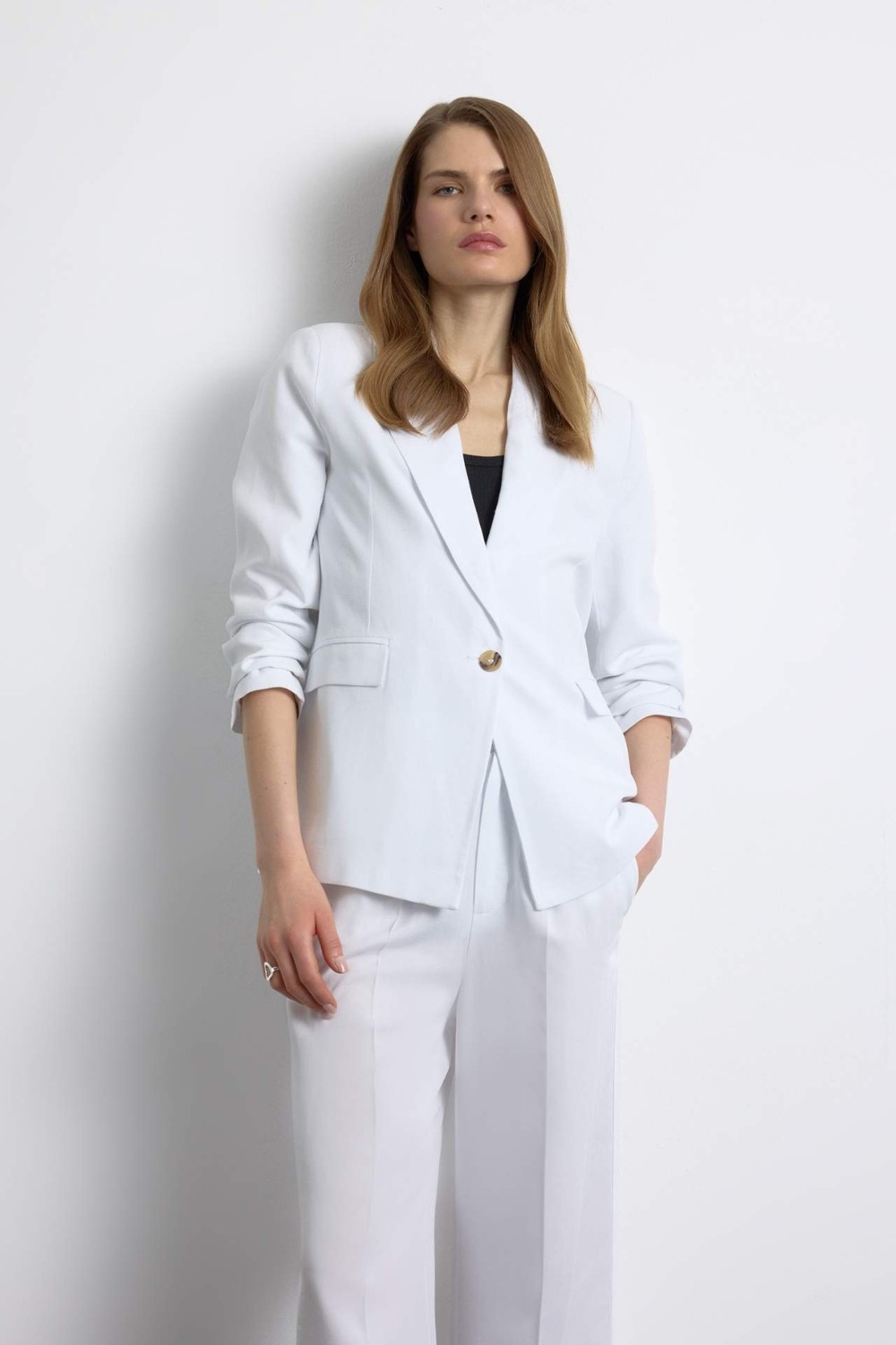 DeFacto Oversize Geniş Kalıp Keten Karışımlı Blazer Ceket Z2536AZ25SP