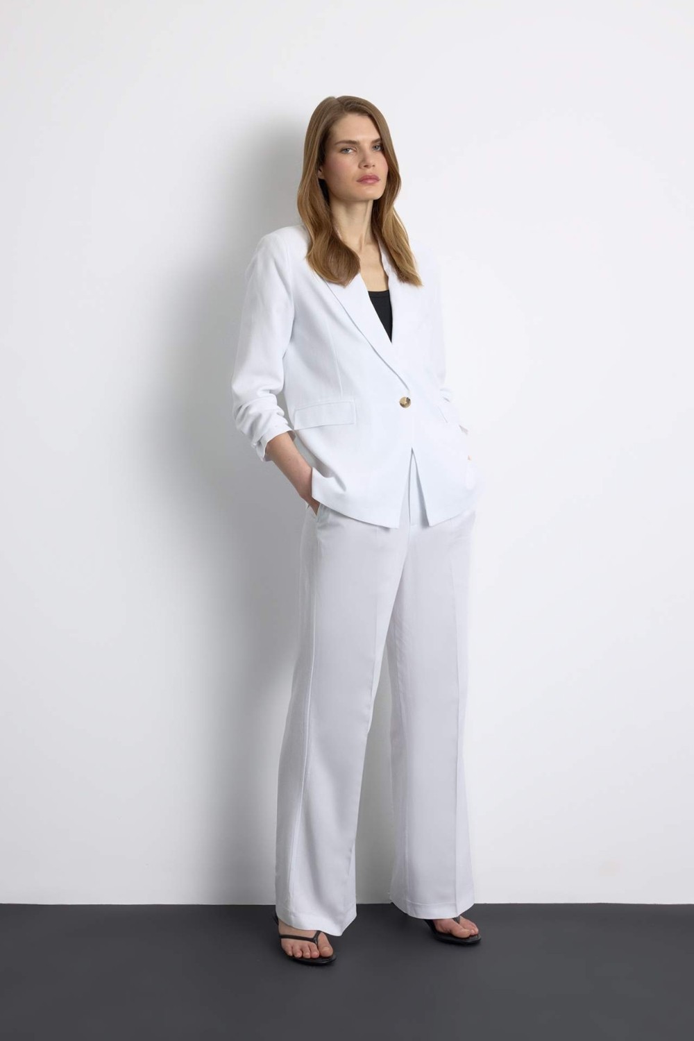 DeFacto Oversize Geniş Kalıp Keten Karışımlı Blazer Ceket Z2536AZ25SP görsel 3