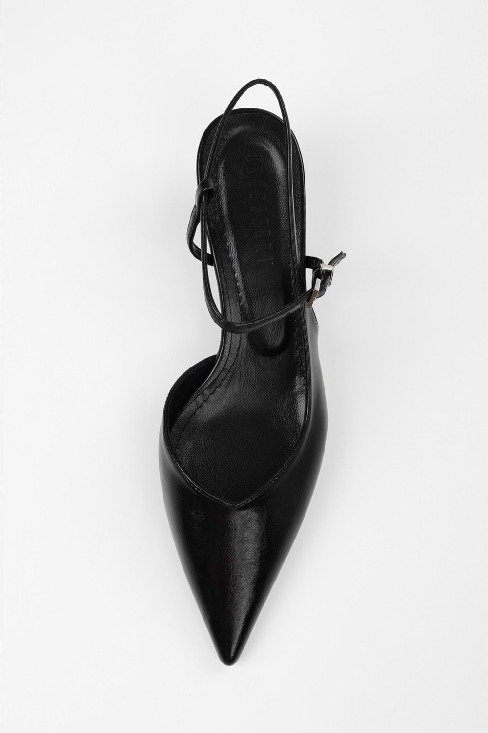 Shoeberry Kadın Lea Siyah Parlak Stiletto Suni Deri İnce Topuk Ayakkabı Jurdan Taban ile Şık Tasarım görsel 3