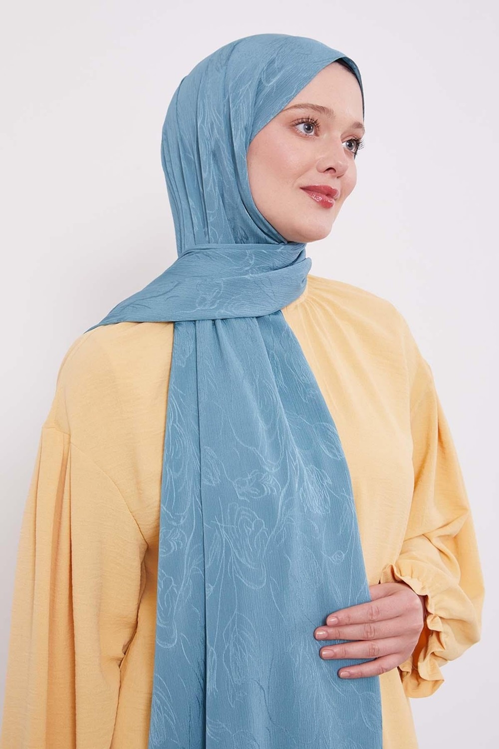 Lêvi D'or Kırık Beyaz Soyut Lale Desen Jakar Capri Şal