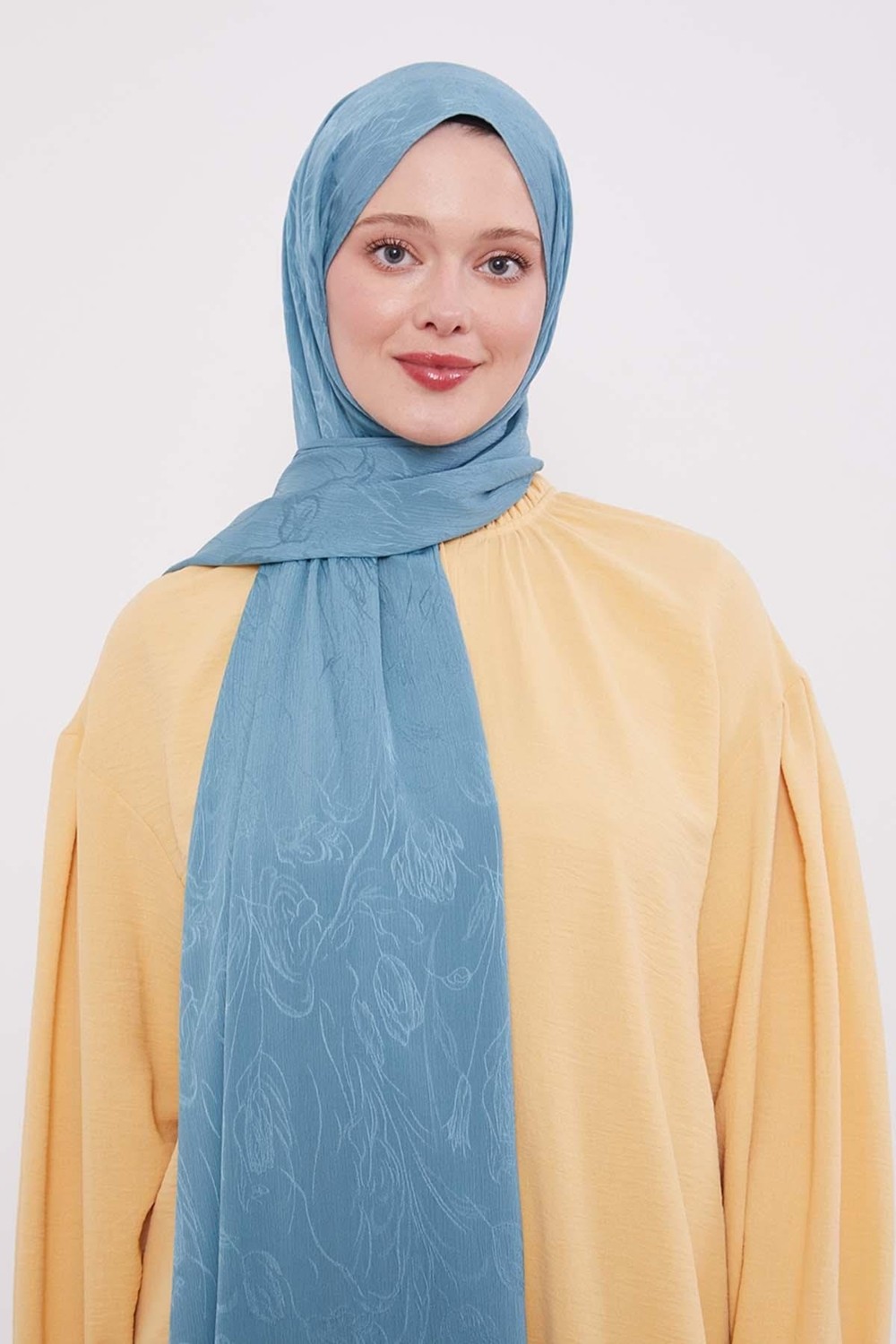 Lêvi D'or Kırık Beyaz Soyut Lale Desen Jakar Capri Şal görsel 3