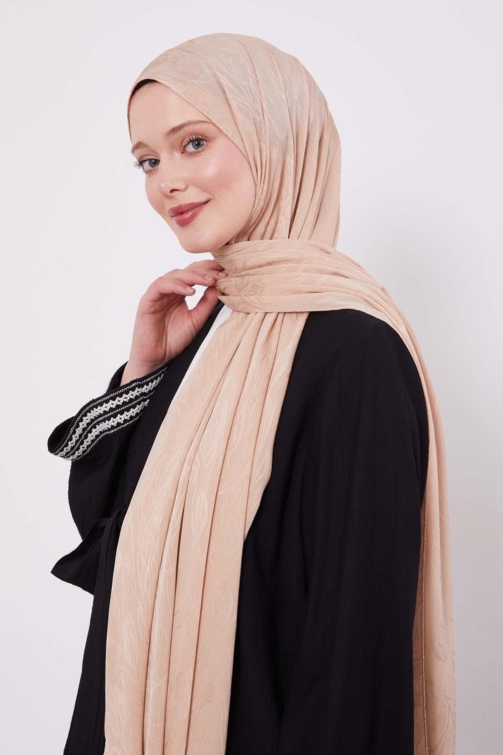 Lêvi D'or Kırık Beyaz Soyut Lale Desen Jakar Capri Şal görsel 7