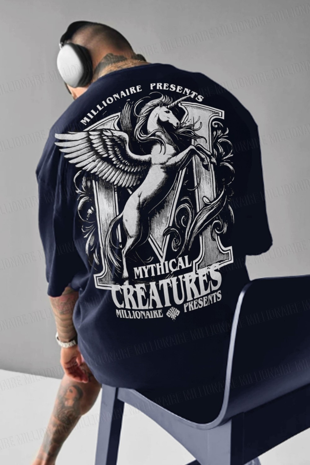 Millionaire Erkek Siyah Creatures Oversize Fit Bol Geniş Kalıp Salaş Kesim T-Shirt görsel 4