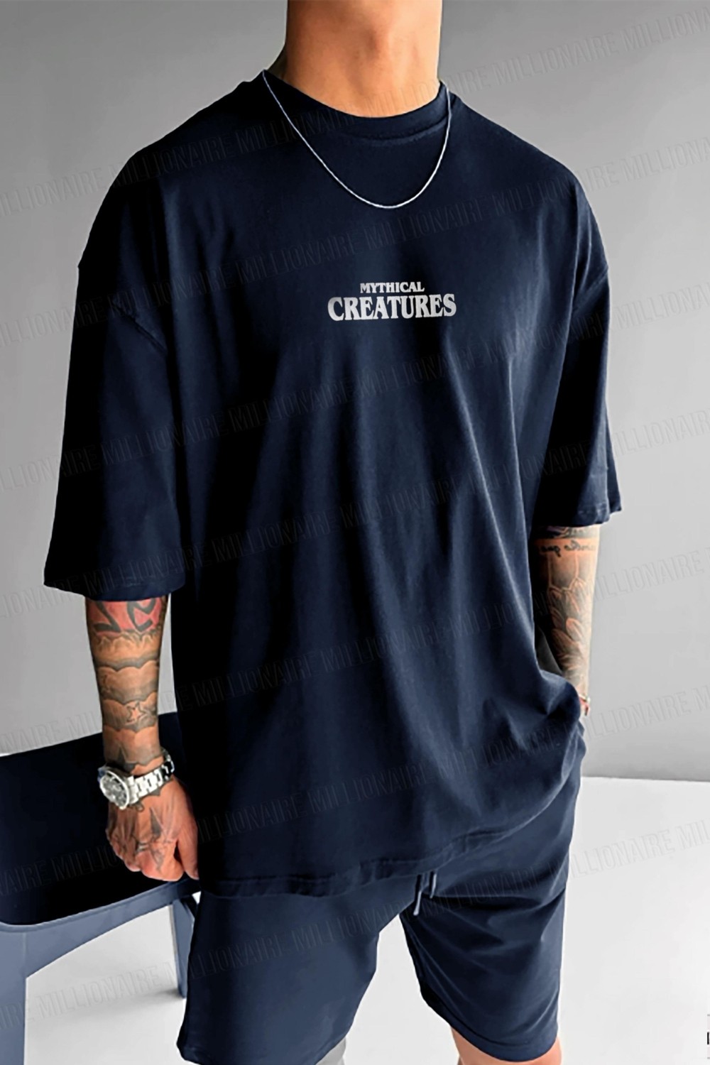 Millionaire Erkek Siyah Creatures Oversize Fit Bol Geniş Kalıp Salaş Kesim T-Shirt görsel 5