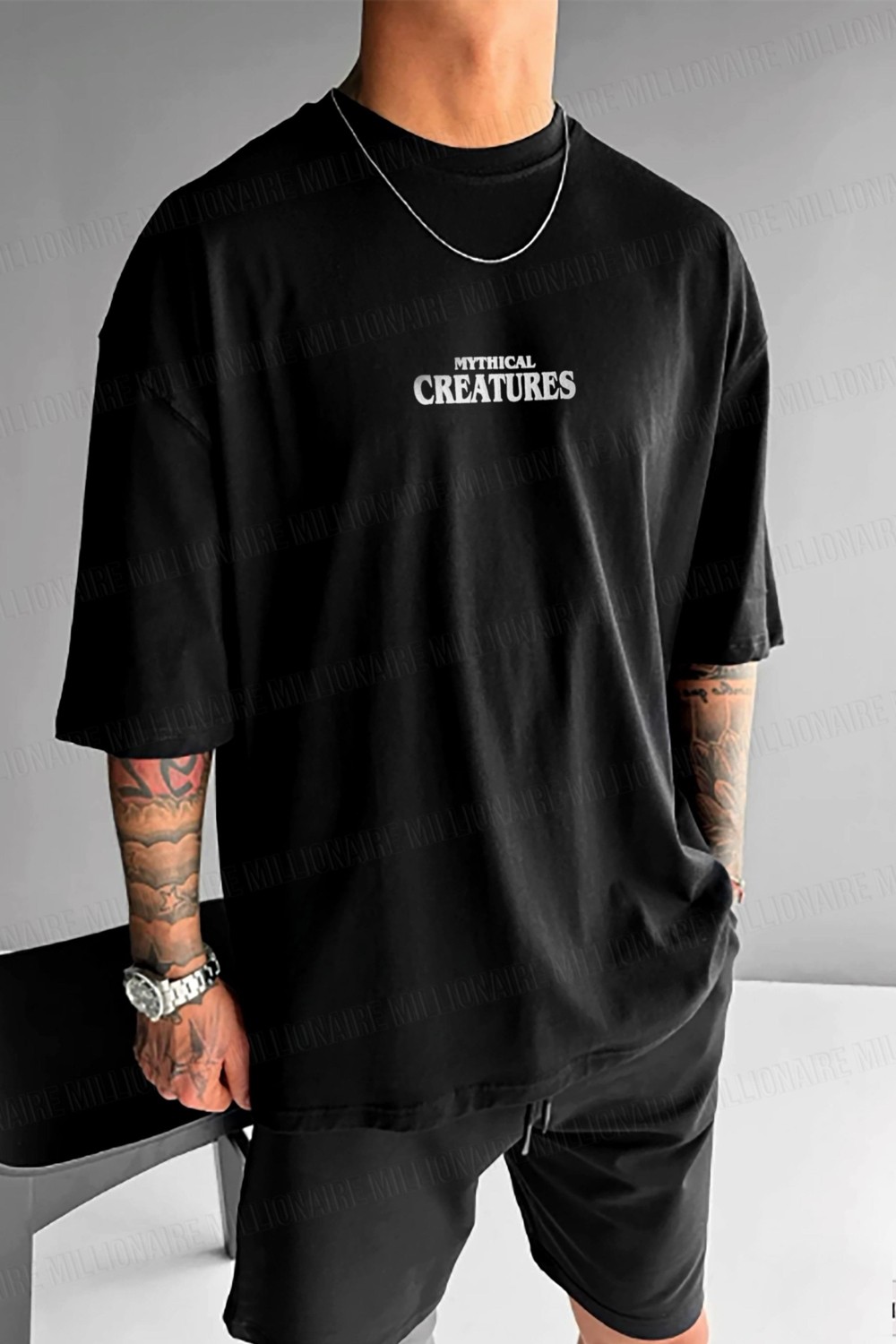 Millionaire Erkek Siyah Creatures Oversize Fit Bol Geniş Kalıp Salaş Kesim T-Shirt