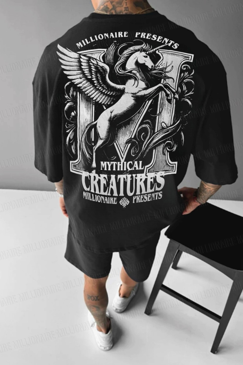 Millionaire Erkek Siyah Creatures Oversize Fit Bol Geniş Kalıp Salaş Kesim T-Shirt görsel 2