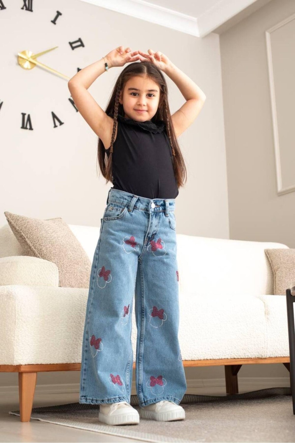 2kids2mom Yırtık Detaylı Geniş Paça Bel Ayarlı Kot Pantolon (5 - 12 Yaş)