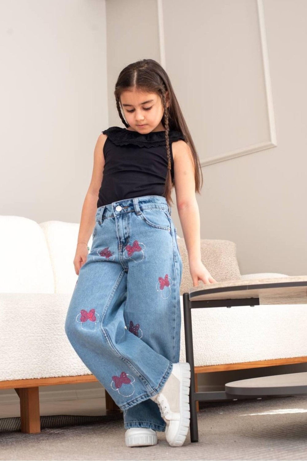 2kids2mom Yırtık Detaylı Geniş Paça Bel Ayarlı Kot Pantolon (5 - 12 Yaş) görsel 3