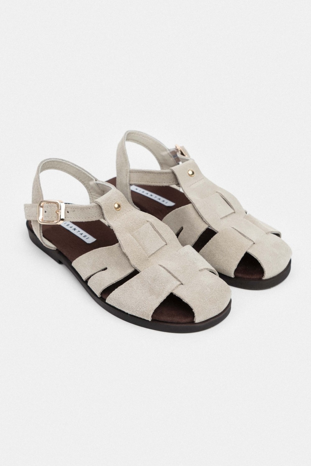 Nişantaşı Shoes Bird Taba Süet Hakiki Deri Toka Detay Düz Taban Kadın Sandalet görsel 3