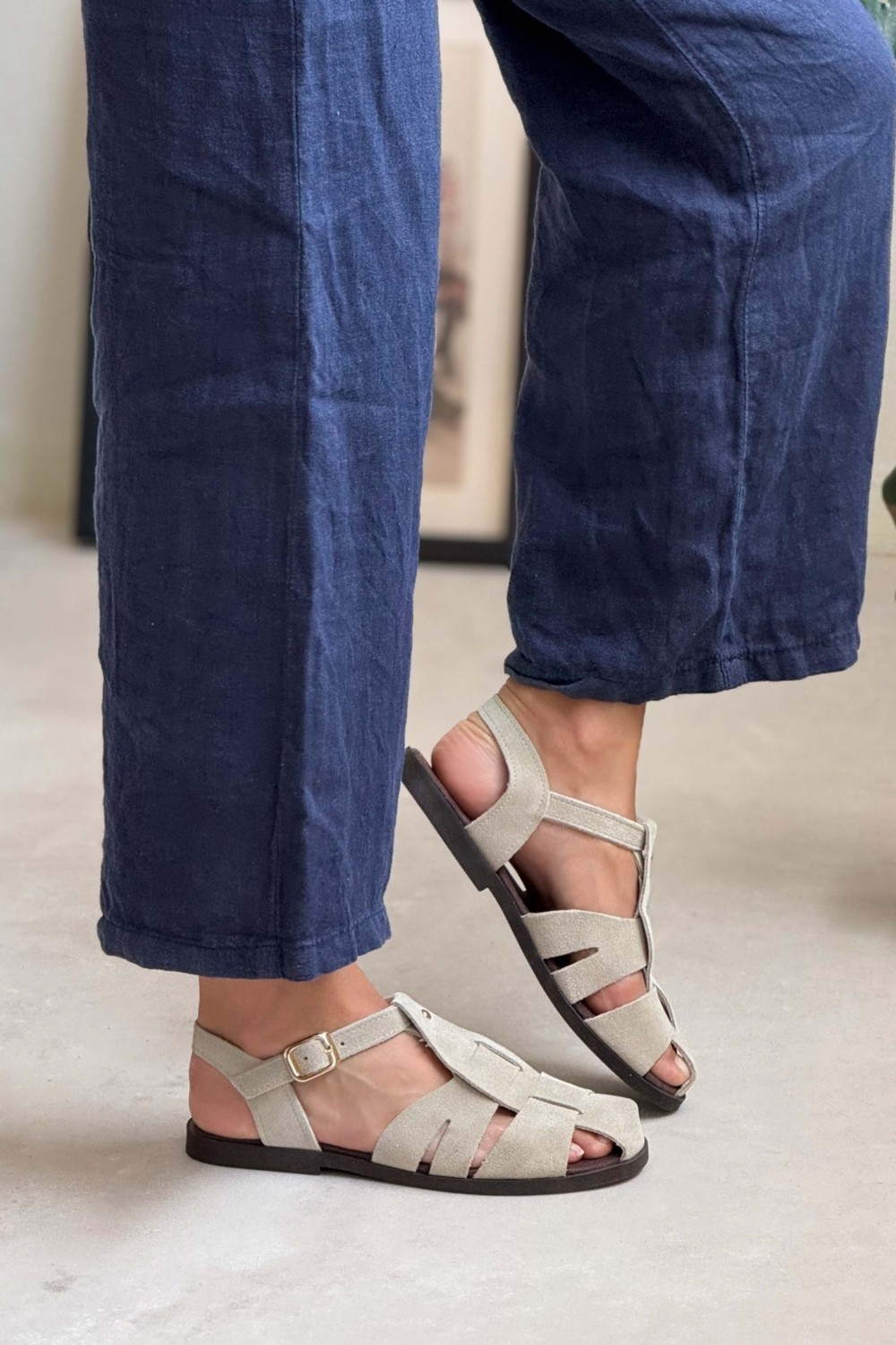 Nişantaşı Shoes Bird Taba Süet Hakiki Deri Toka Detay Düz Taban Kadın Sandalet görsel 5