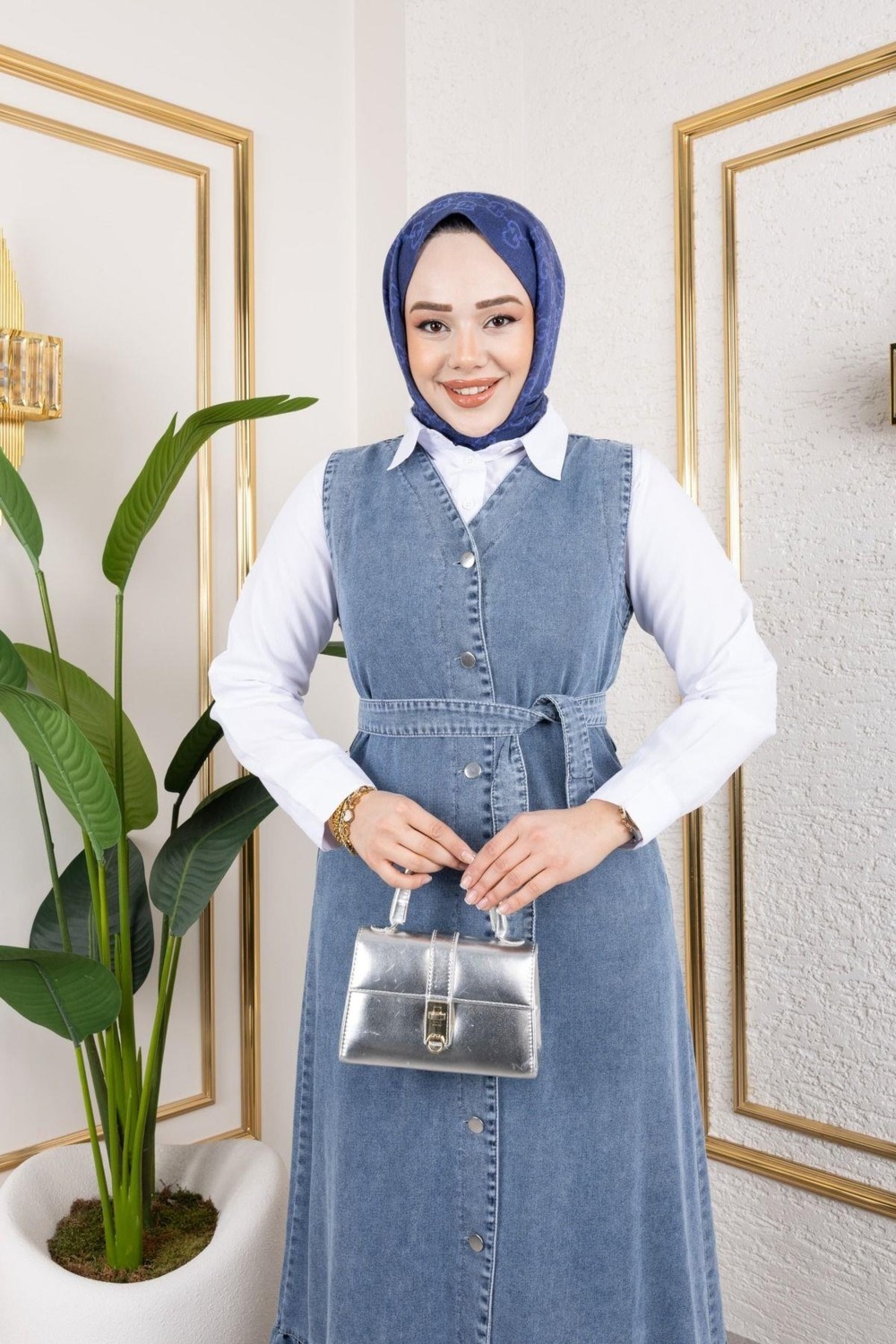Harman Butik Kadın Düğmeli Kuşaklı Kot Jile görsel 2