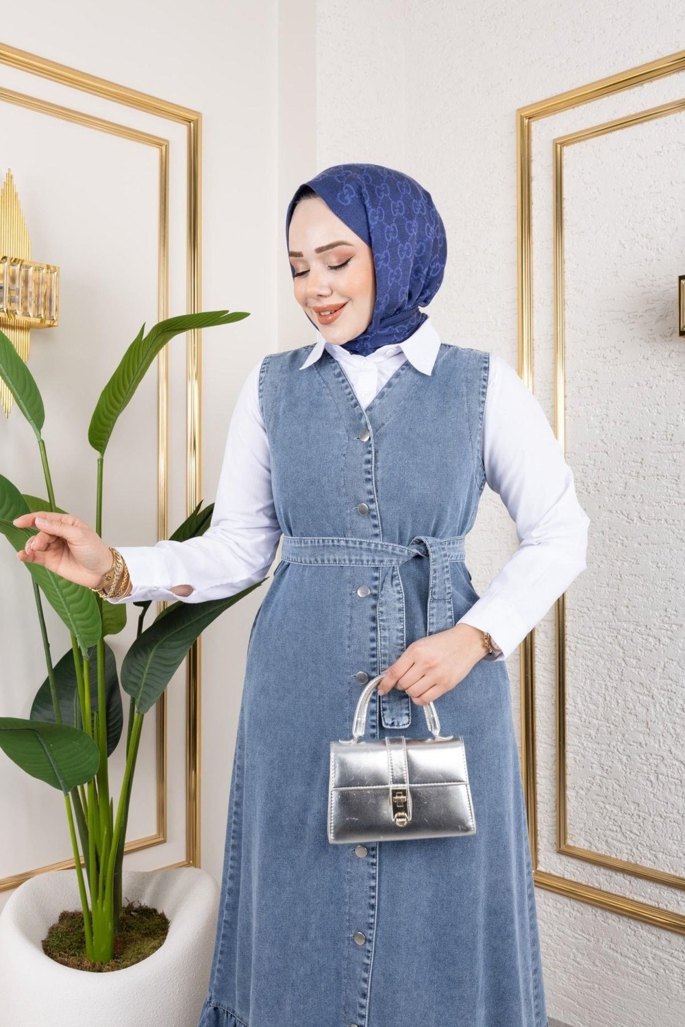 Harman Butik Kadın Düğmeli Kuşaklı Kot Jile görsel 4