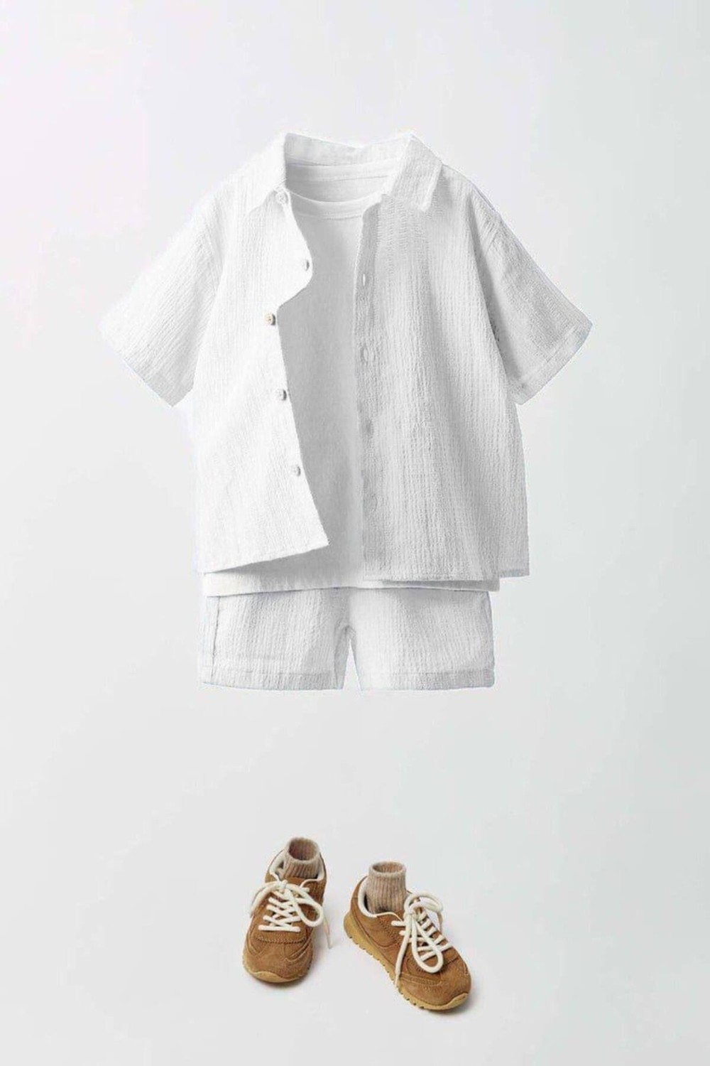 2kids2mom La'ciel Paris Premium Dokuma 3 'lü Gömlek, Şort ve T-Shirt Alt Üst Takım