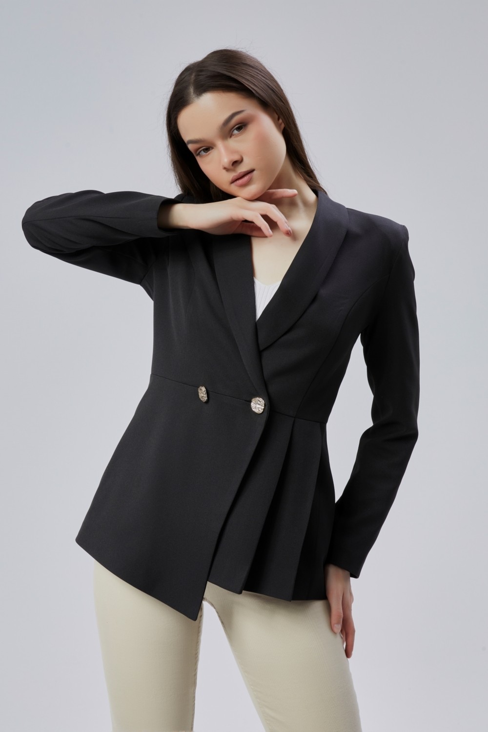 Bolivente Ekru Regular Fit Pile Detaylı Blazer Ceket