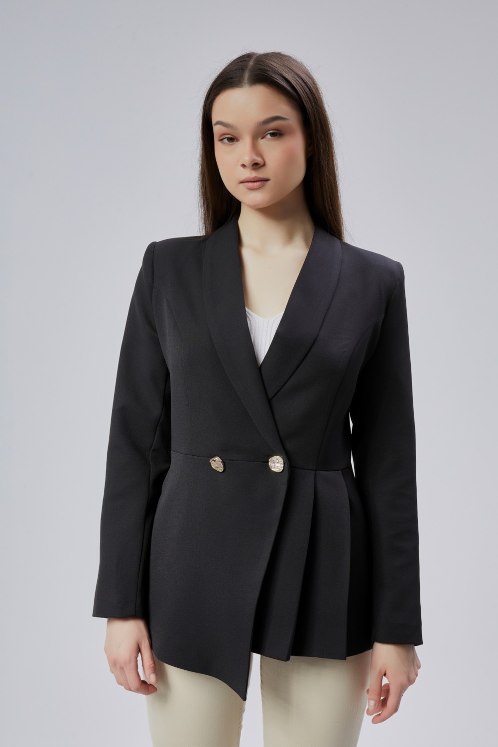 Bolivente Ekru Regular Fit Pile Detaylı Blazer Ceket görsel 4