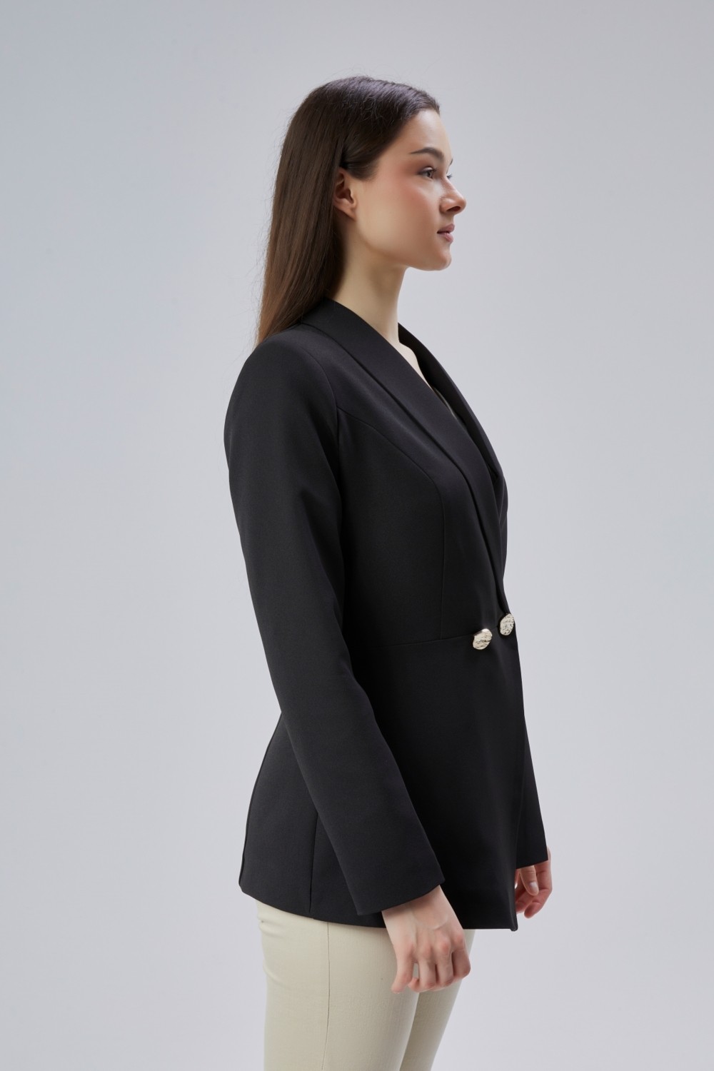Bolivente Ekru Regular Fit Pile Detaylı Blazer Ceket görsel 5