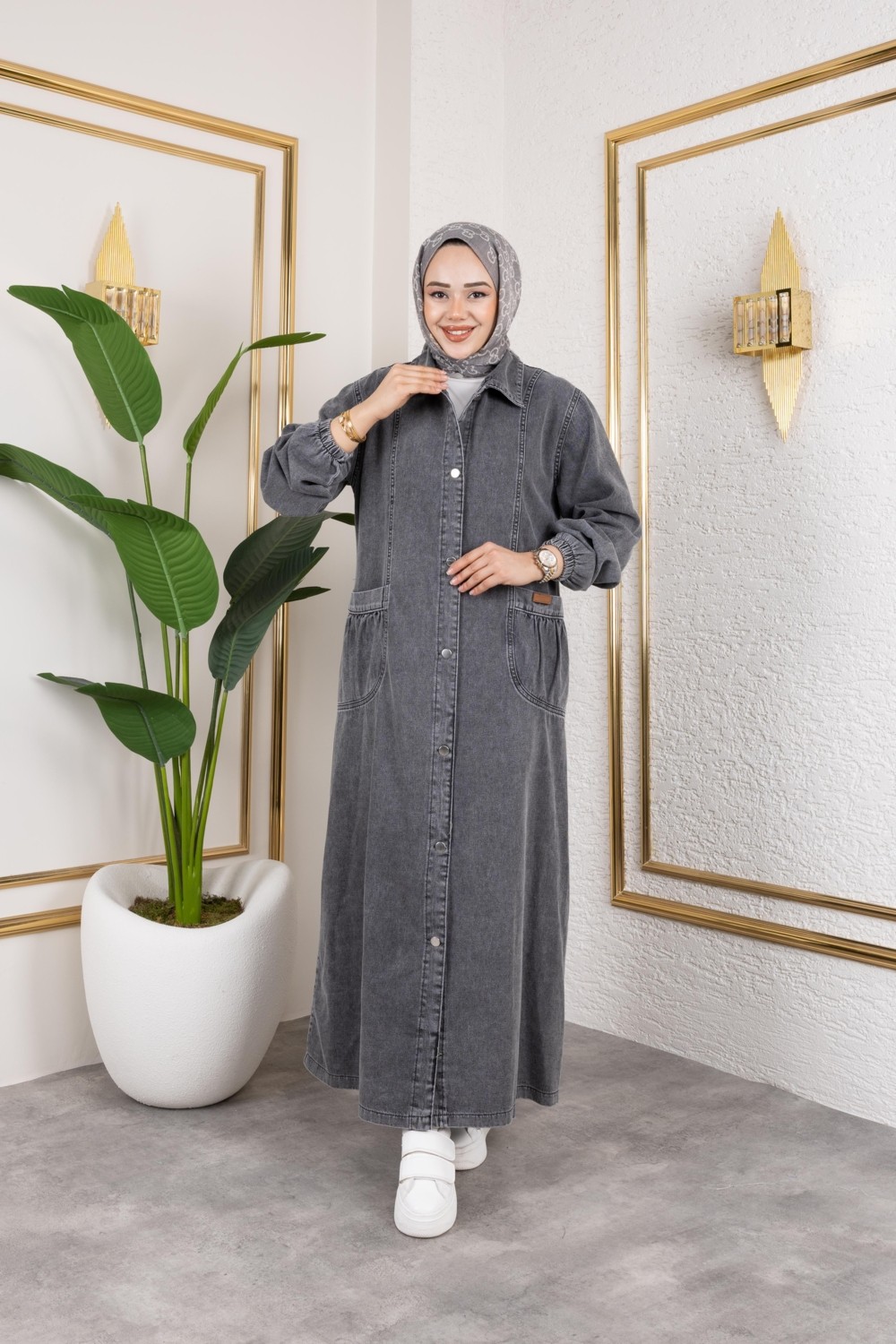 Harma Time Butik Kadın Düğmeli Cepli Kar Yıkamalı Denim Kot Kap