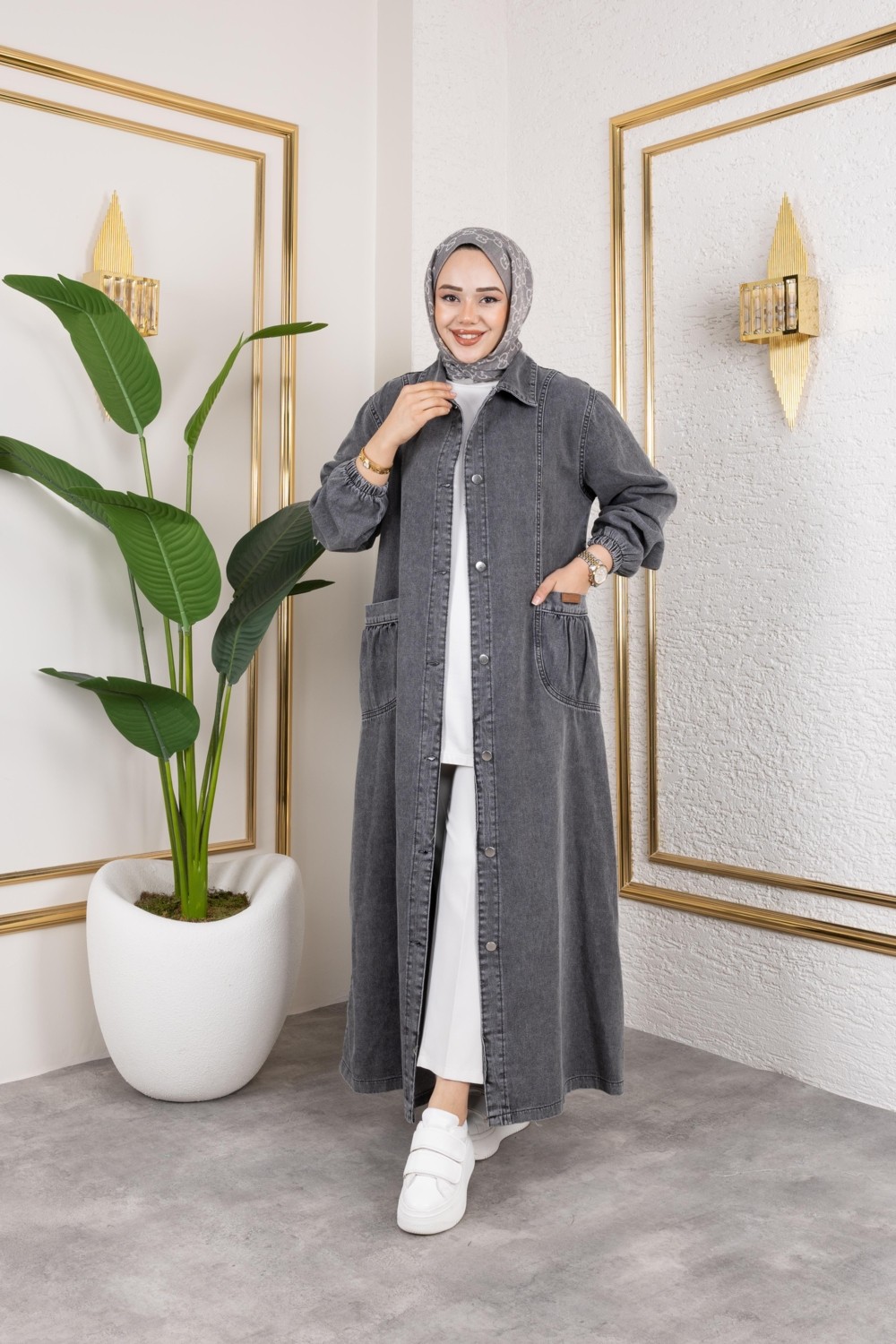 Harma Time Butik Kadın Düğmeli Cepli Kar Yıkamalı Denim Kot Kap görsel 2