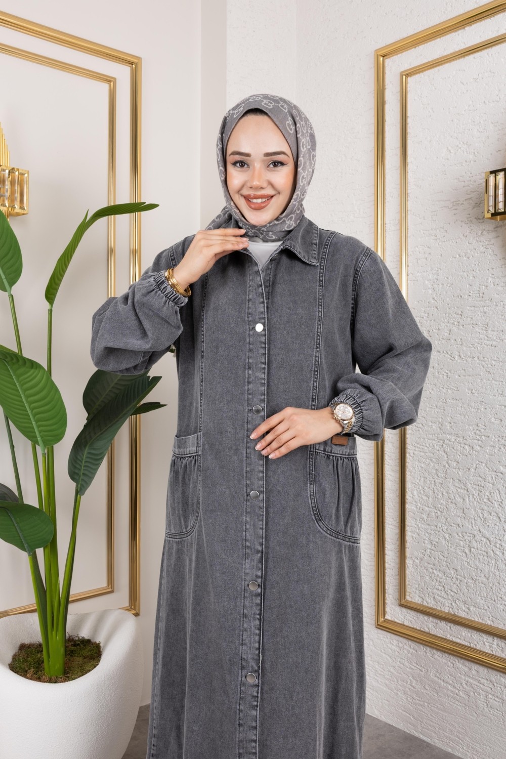 Harma Time Butik Kadın Düğmeli Cepli Kar Yıkamalı Denim Kot Kap görsel 4